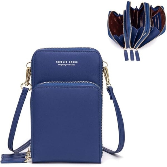 Handbags - Navy Crossbody Bag with Gold Accents